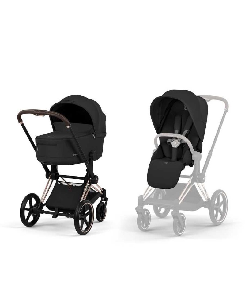 Cochecito Cybex Priam Comfort Rosegold Capazo Sepia Black