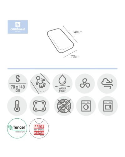 Sábana Bajera Impermeable Cuna Cambrass Tencel 70x140 Blanco